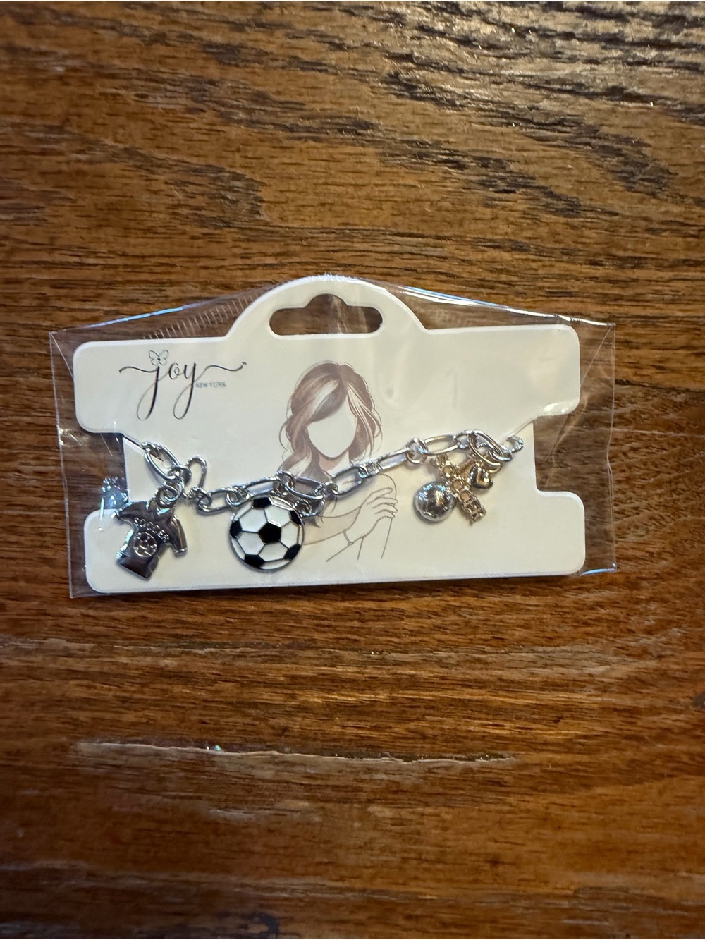 Silver-Tone Soccer Charm Bracelet for Kids - Black & Silver